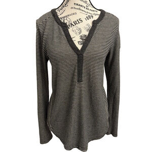 Akemi + Kin Anthropologie Aluna Thermal Henley Top Medium Gray, White, Metallic
